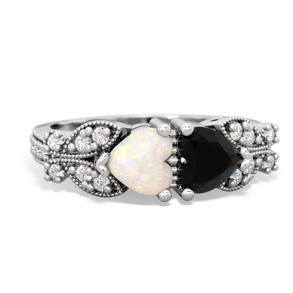 Opal Diamond Butterflies 14K White Gold ring R5601