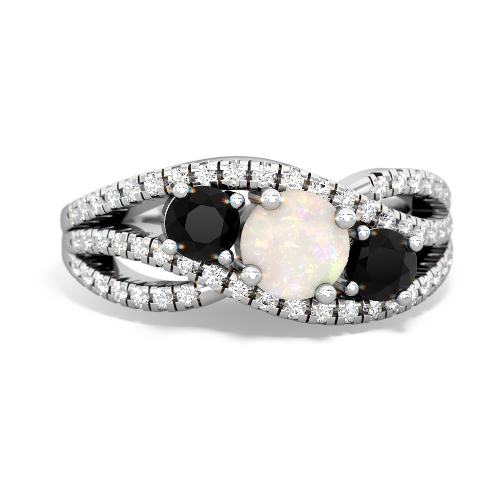 Opal Three Stone Aurora 14K White Gold ring R3080