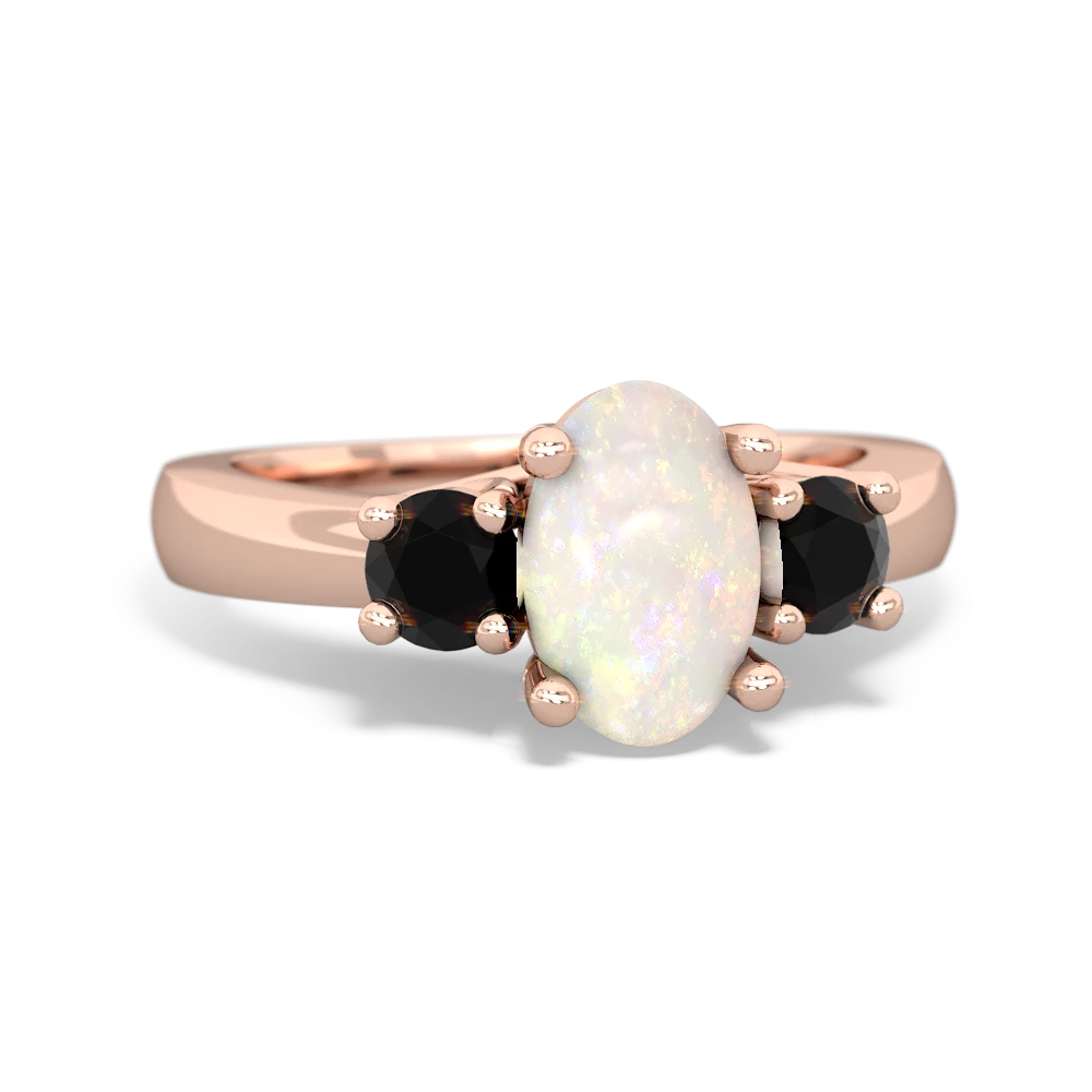 Opal Three Stone Oval Trellis 14K Rose Gold ring R4024