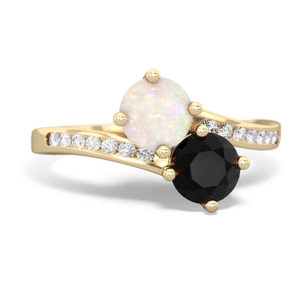 Opal Channel Set Two Stone 14K Yellow Gold ring R5303