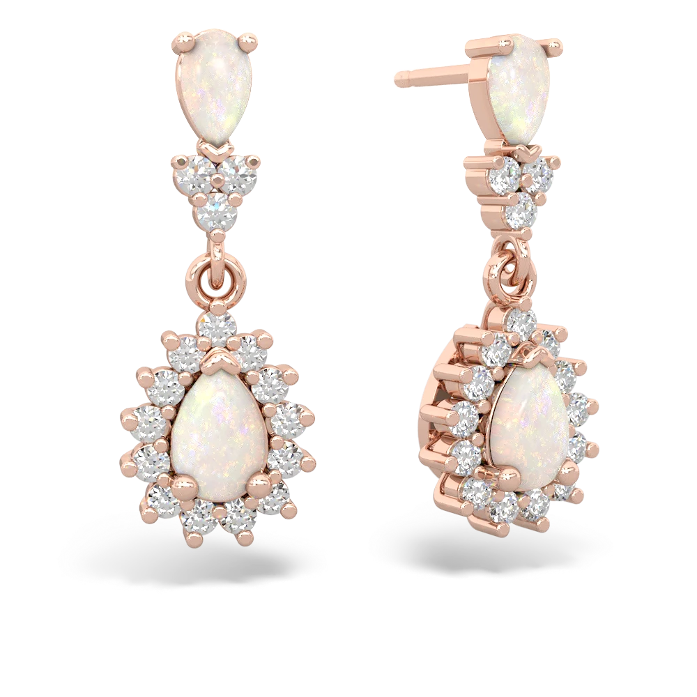 Opal Halo Pear Dangle 14K Rose Gold earrings E1882