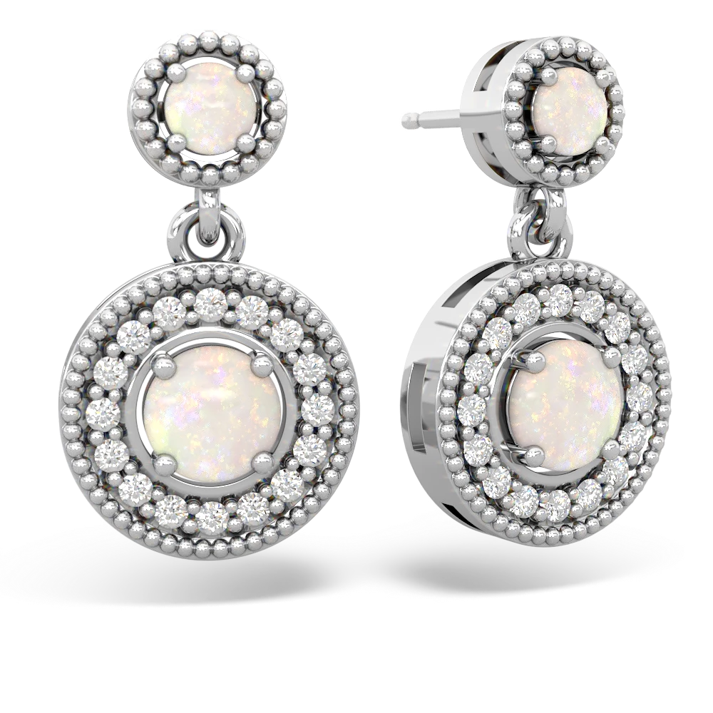 Opal Halo Dangle 14K White Gold earrings E5319