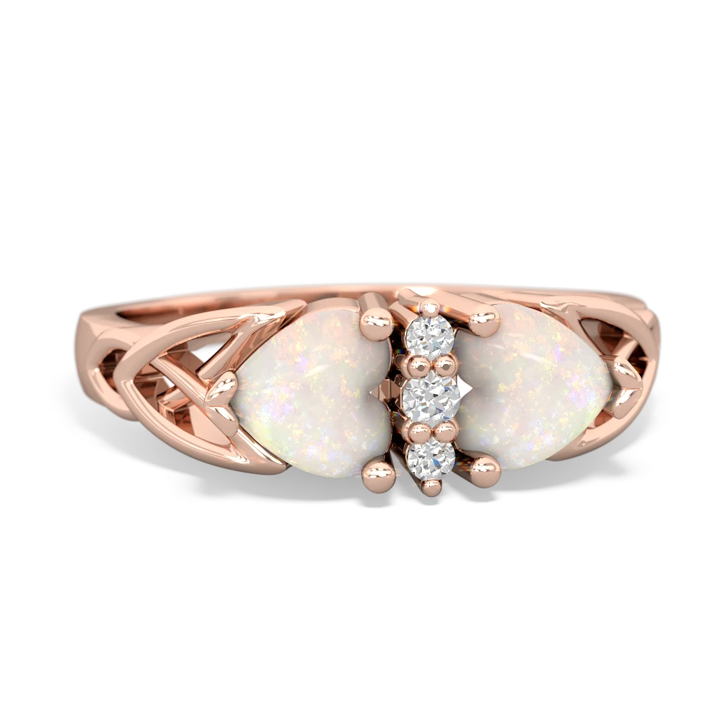 Opal Celtic Knot Double Heart 14K Rose Gold ring R5040