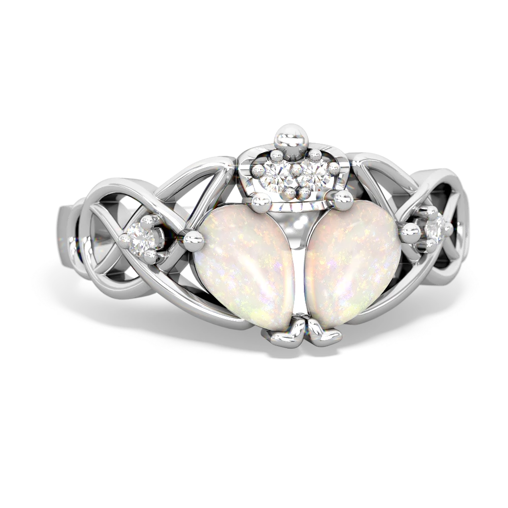 Opal 'One Heart' Celtic Knot Claddagh 14K White Gold ring R5322