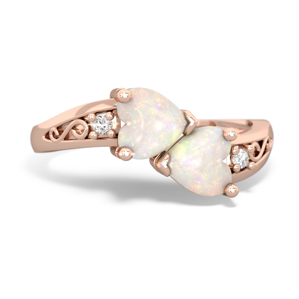 Opal Snuggling Hearts 14K Rose Gold ring R2178