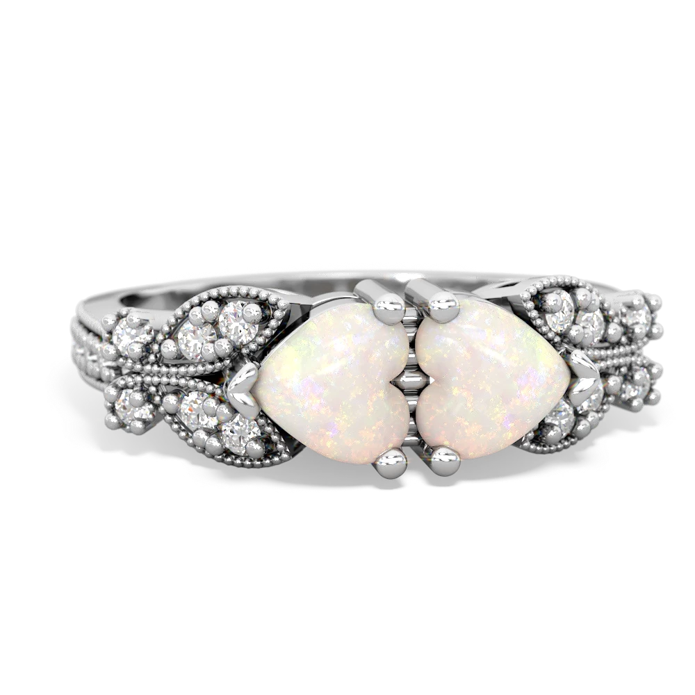 Opal Diamond Butterflies 14K White Gold ring R5601