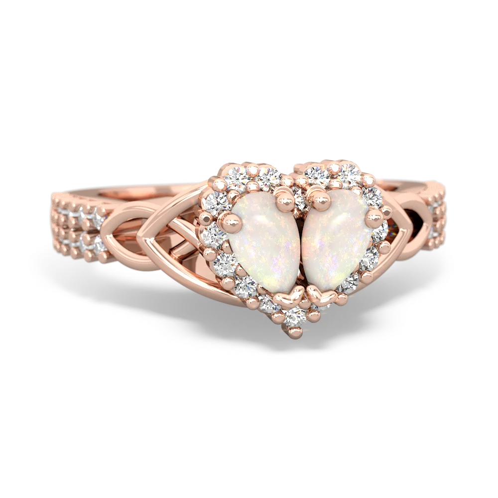 Opal Celtic Knot Two Hearts As One 14K Rose Gold ring R2644HRT