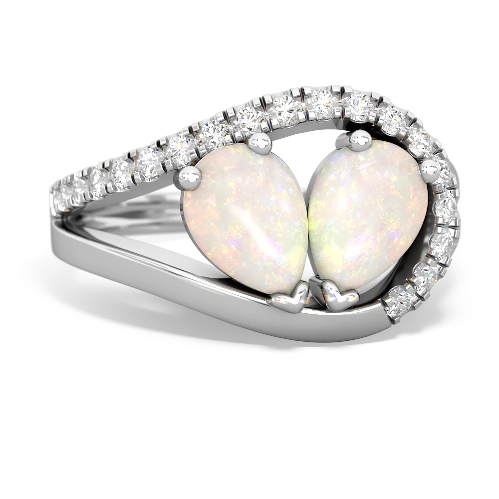 Opal Nestled Heart Keepsake 14K White Gold ring R5650