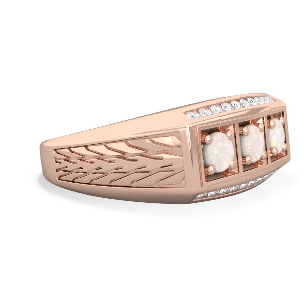 Lab Pink Sapphire Three Stone Tire Tread Men's 14K Rose Gold ring R0520