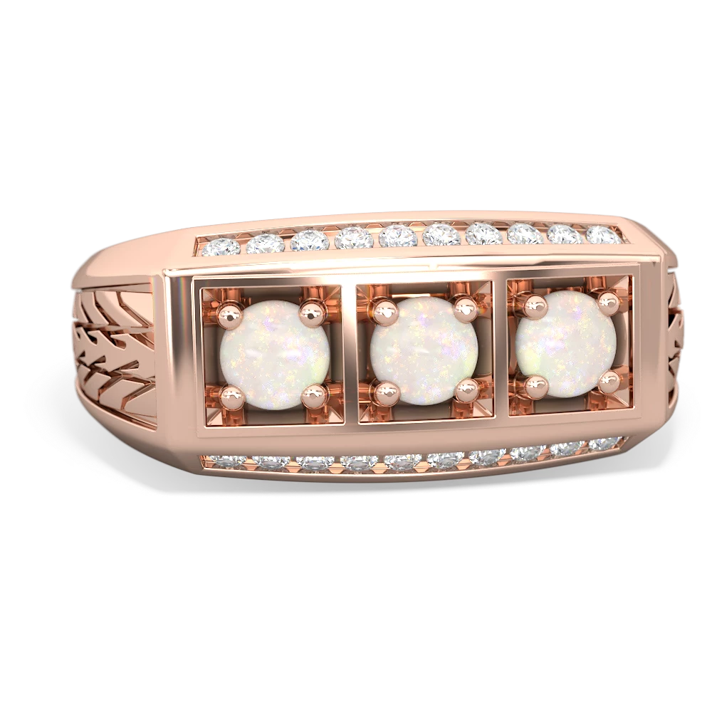 Aquamarine Three Stone Tire Tread Men's 14K Rose Gold ring R0520