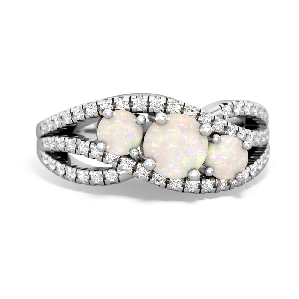 Fire Opal Three Stone Aurora 14K White Gold ring R3080