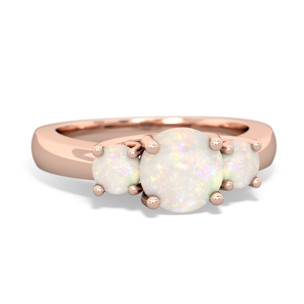 Opal Three Stone Round Trellis 14K Rose Gold ring R4018