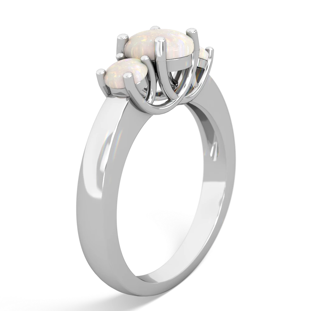 Lab Sapphire Three Stone Round Trellis 14K White Gold ring R4018