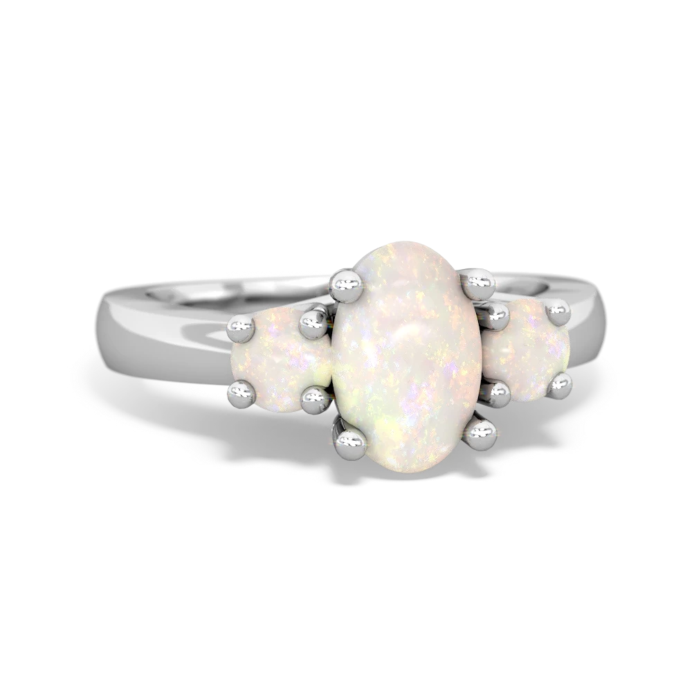 Opal Three Stone Oval Trellis 14K White Gold ring R4024