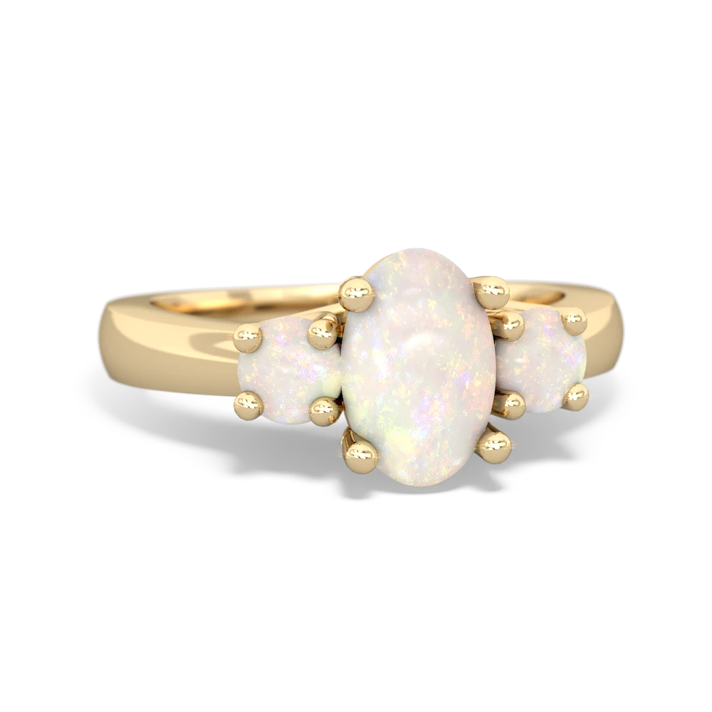 Opal Three Stone Oval Trellis 14K Yellow Gold ring R4024