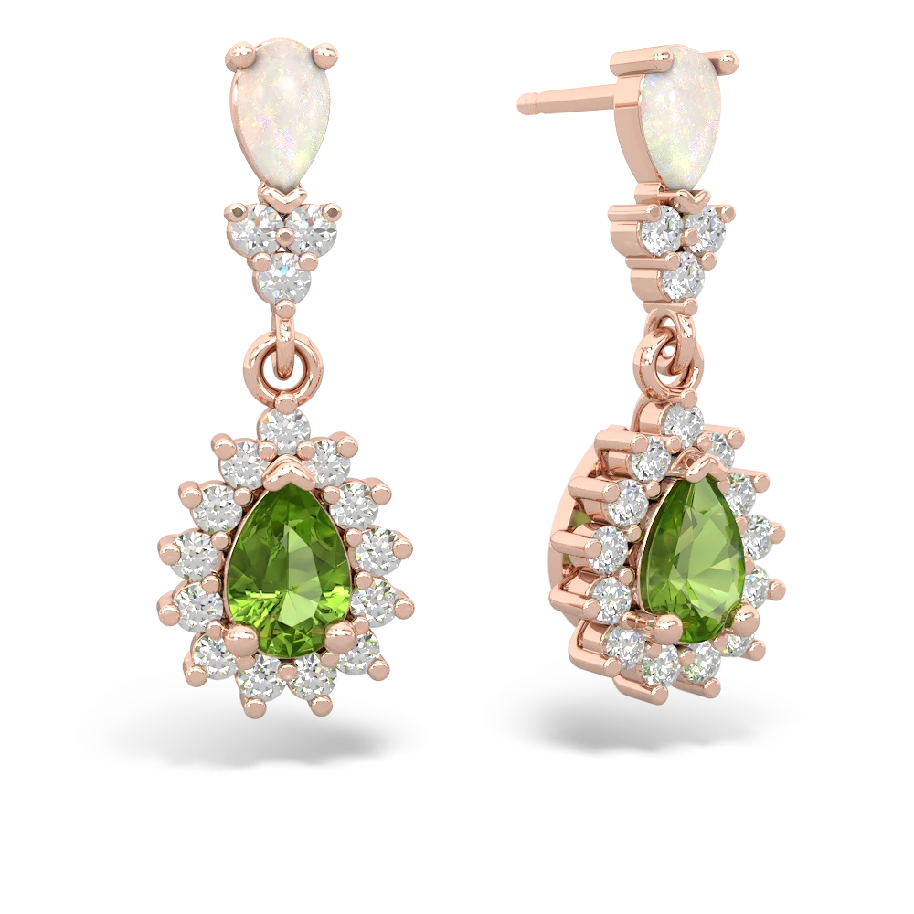 Opal Halo Pear Dangle 14K Rose Gold earrings E1882