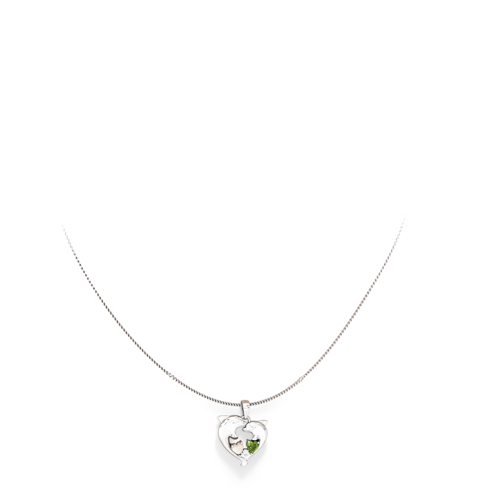 Opal Dolphin Heart 14K White Gold pendant P5820