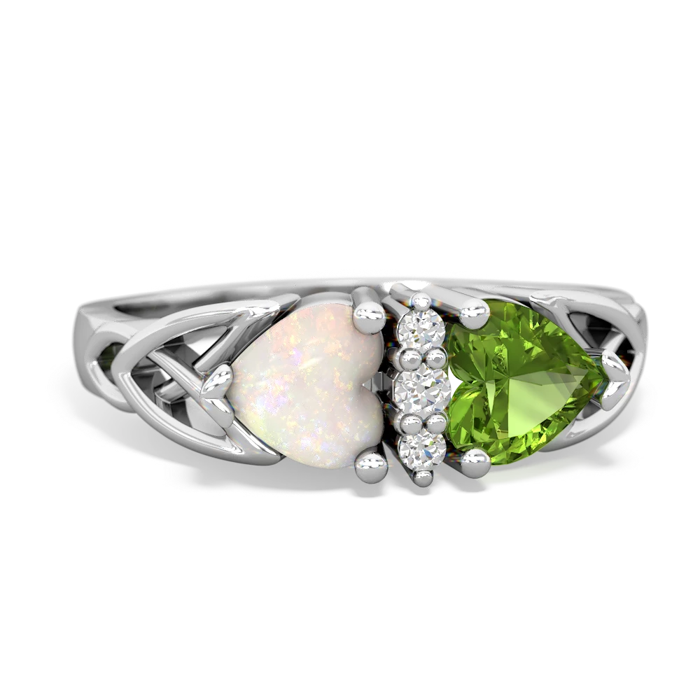 Opal Celtic Knot Double Heart 14K White Gold ring R5040