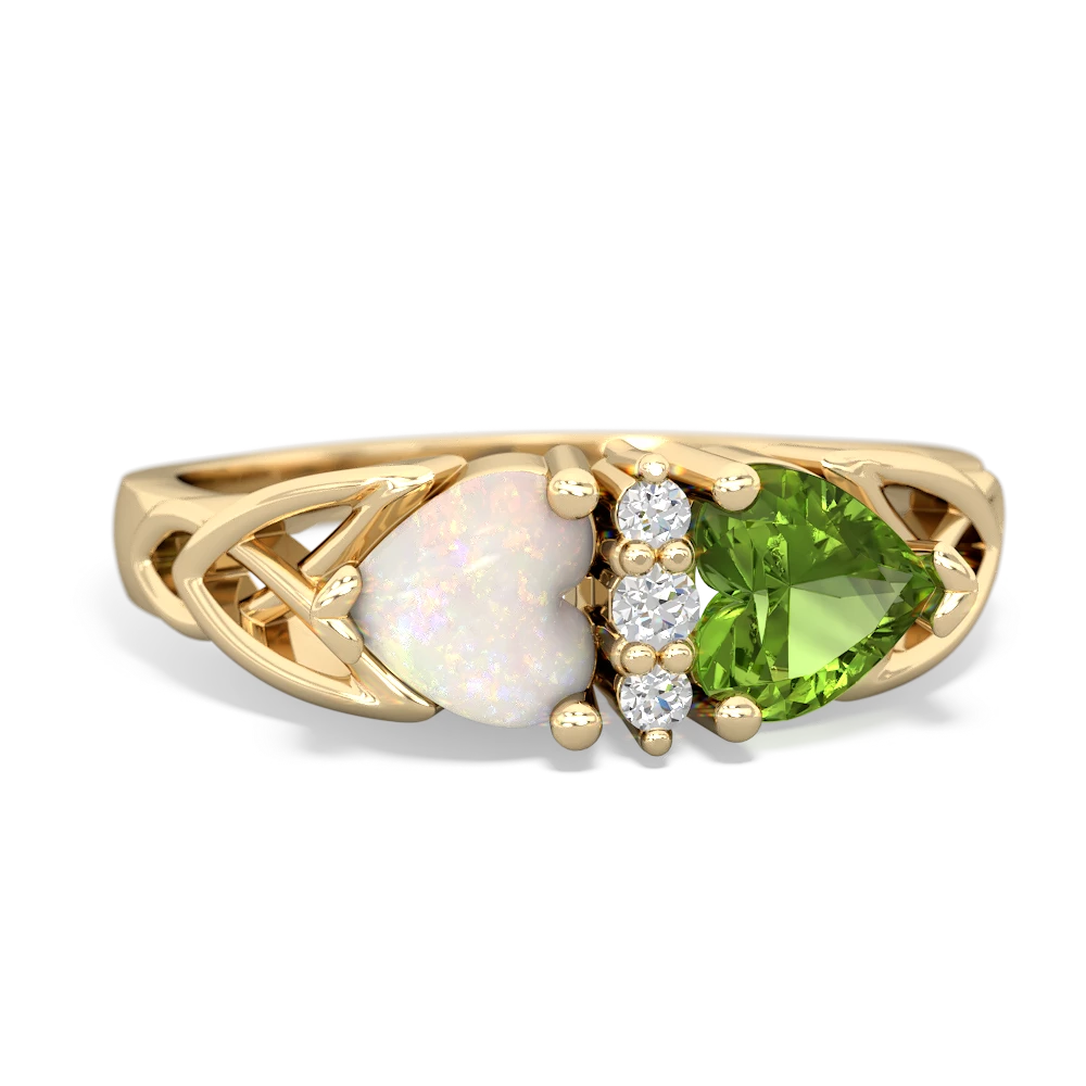 Opal Celtic Knot Double Heart 14K Yellow Gold ring R5040