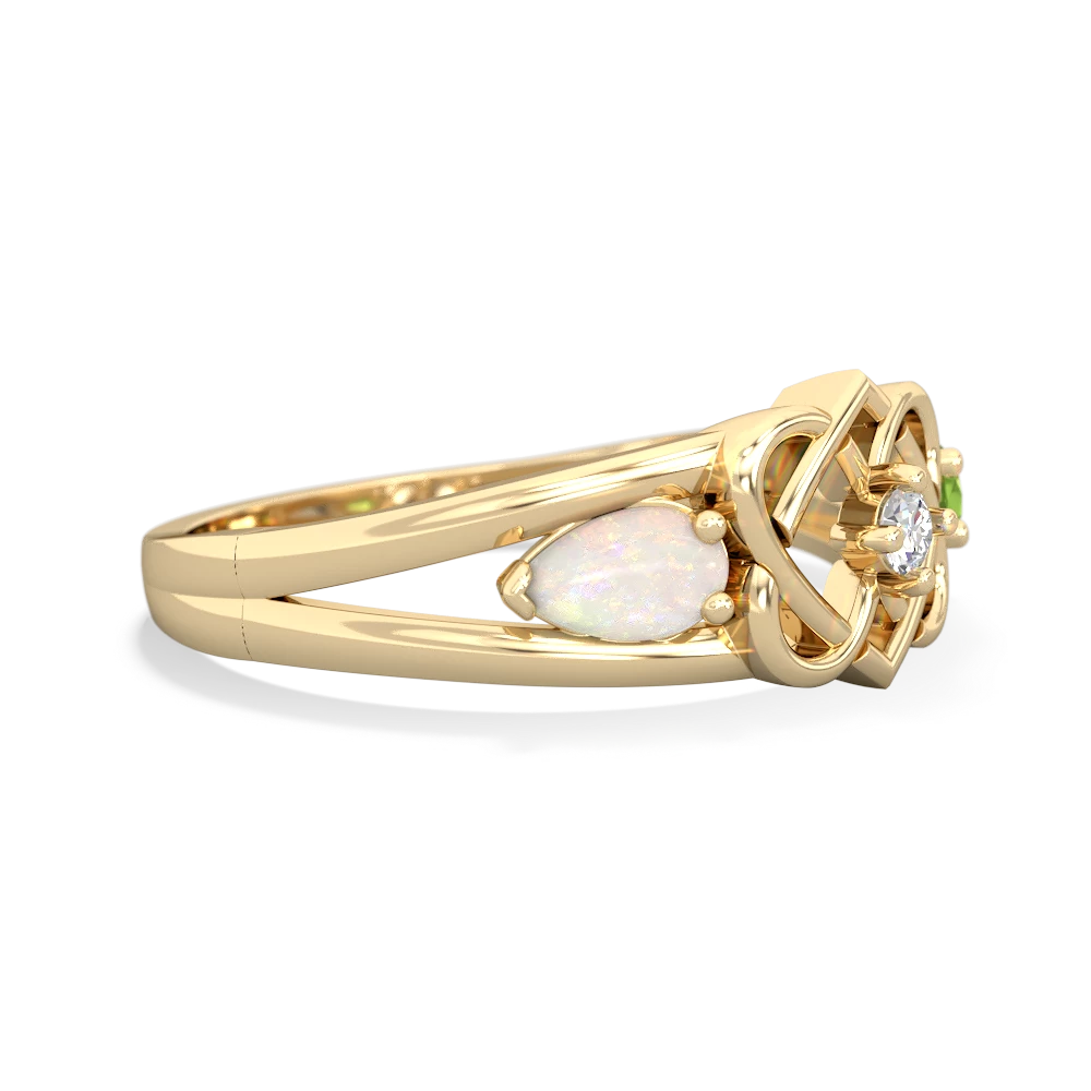 Opal Hearts Intertwined 14K Yellow Gold ring R5880