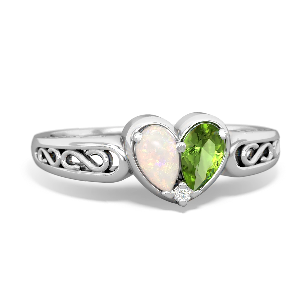 Opal Filligree 'One Heart' 14K White Gold ring R5070