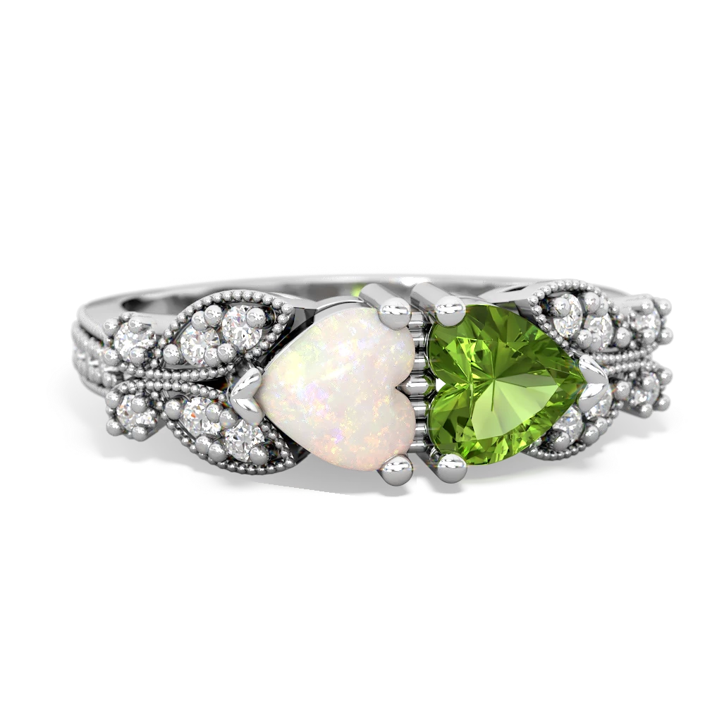Opal Diamond Butterflies 14K White Gold ring R5601