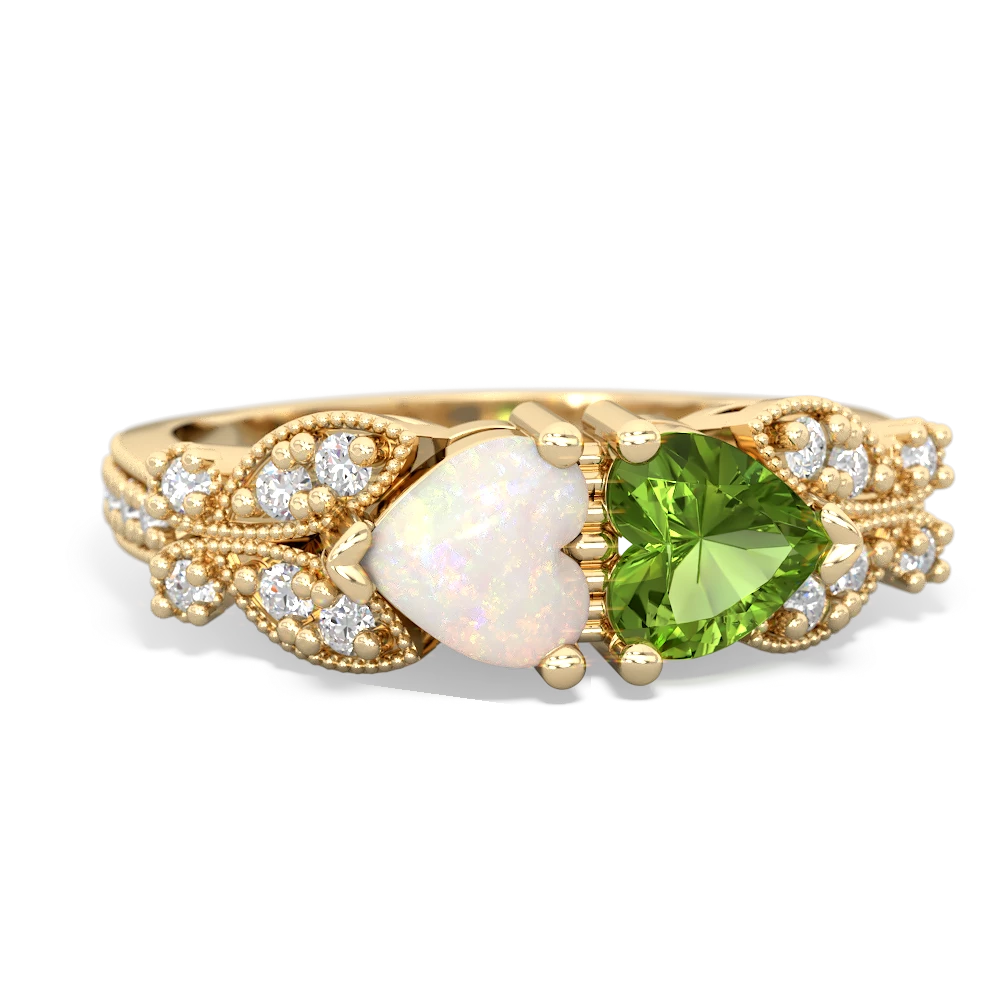 Opal Diamond Butterflies 14K Yellow Gold ring R5601