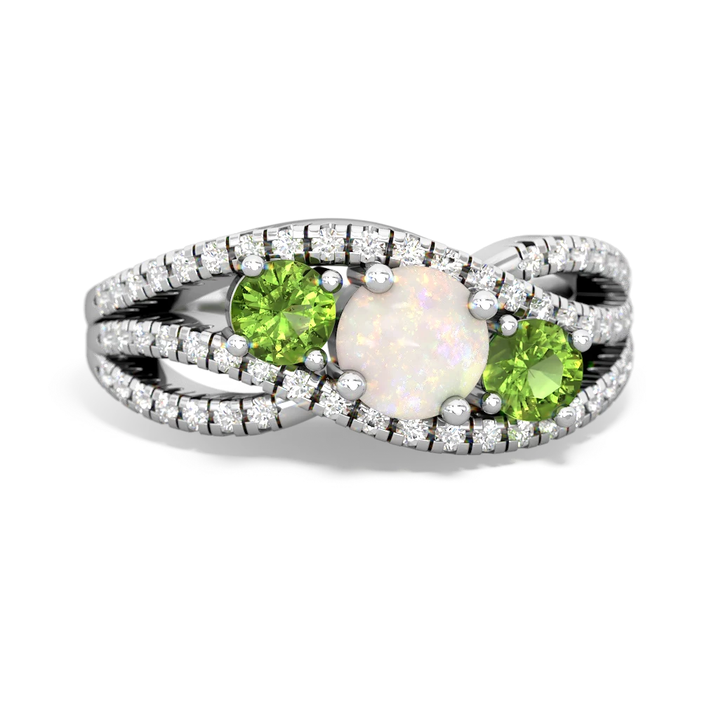 Opal Three Stone Aurora 14K White Gold ring R3080