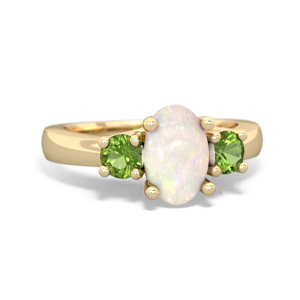 Opal Three Stone Oval Trellis 14K Yellow Gold ring R4024