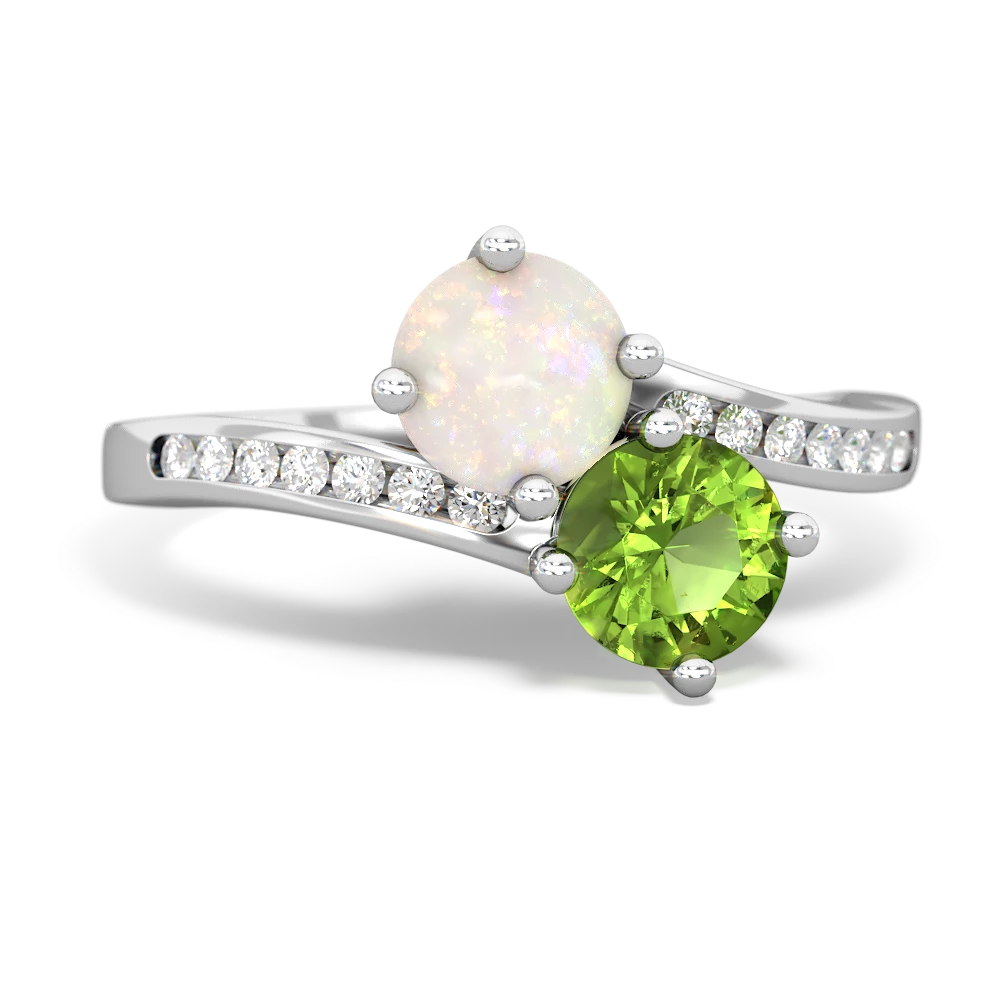 Opal Channel Set Two Stone 14K White Gold ring R5303