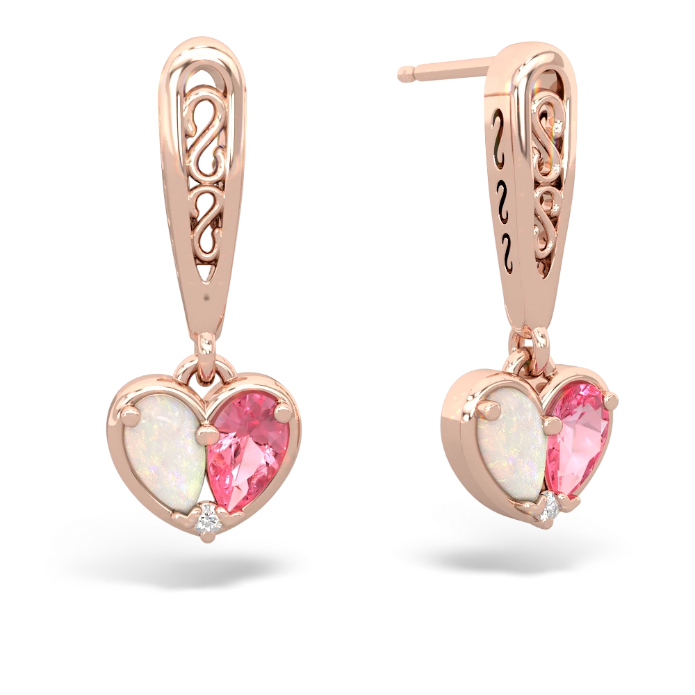Opal Filligree Heart 14K Rose Gold earrings E5070