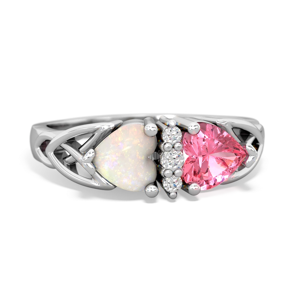 Opal Celtic Knot Double Heart 14K White Gold ring R5040