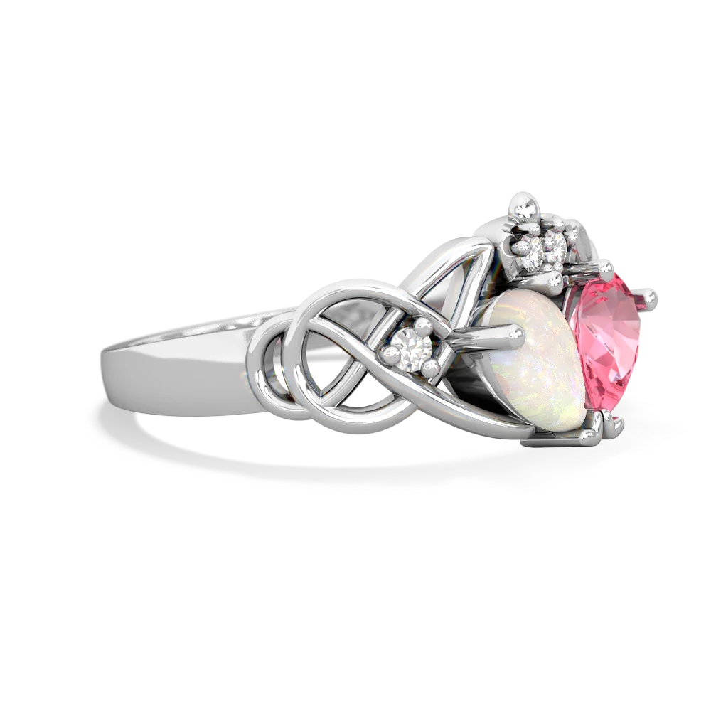 Opal 'One Heart' Celtic Knot Claddagh 14K White Gold ring R5322