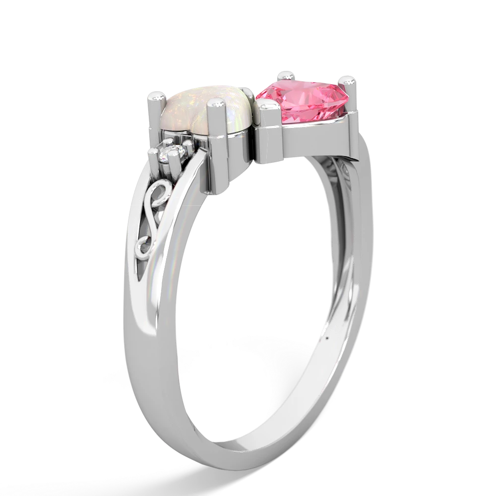 Opal Snuggling Hearts 14K White Gold ring R2178