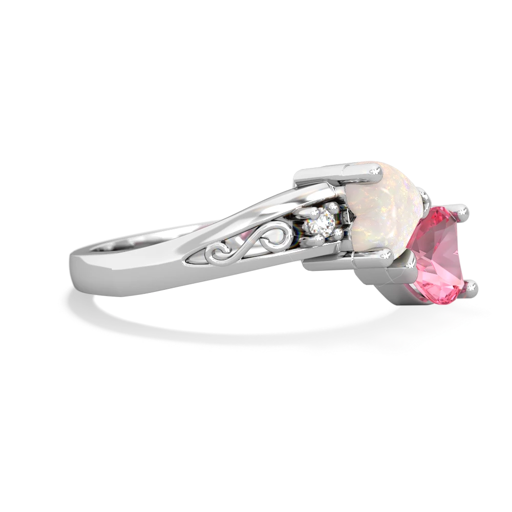 Opal Snuggling Hearts 14K White Gold ring R2178