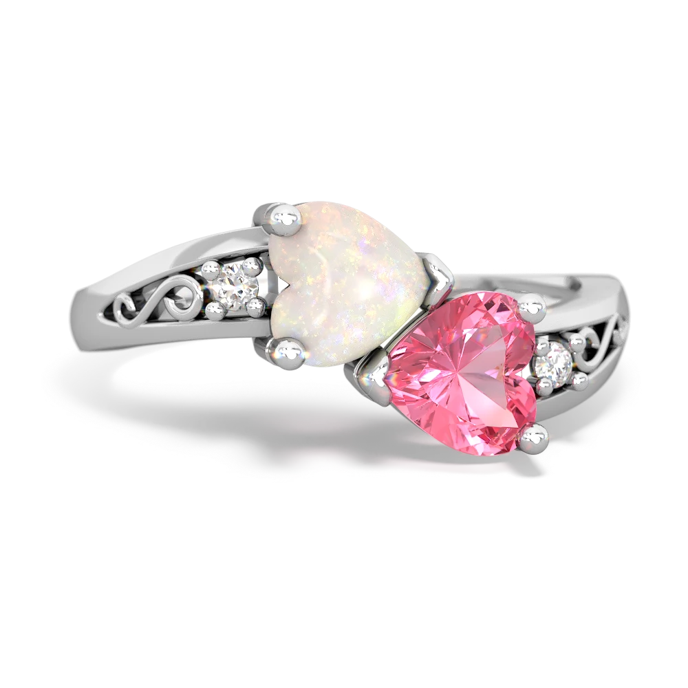 Opal Snuggling Hearts 14K White Gold ring R2178