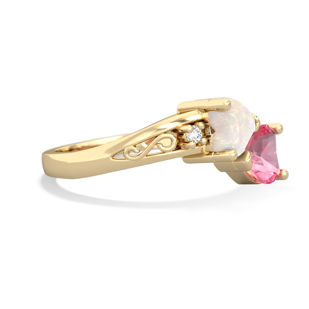 Opal Snuggling Hearts 14K Yellow Gold ring R2178