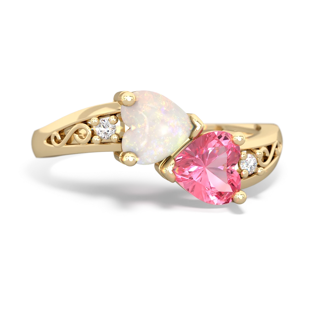 Opal Snuggling Hearts 14K Yellow Gold ring R2178