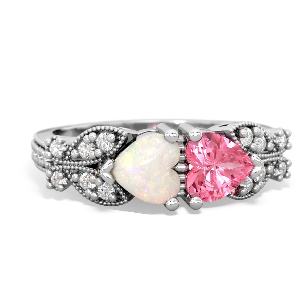 Opal Diamond Butterflies 14K White Gold ring R5601