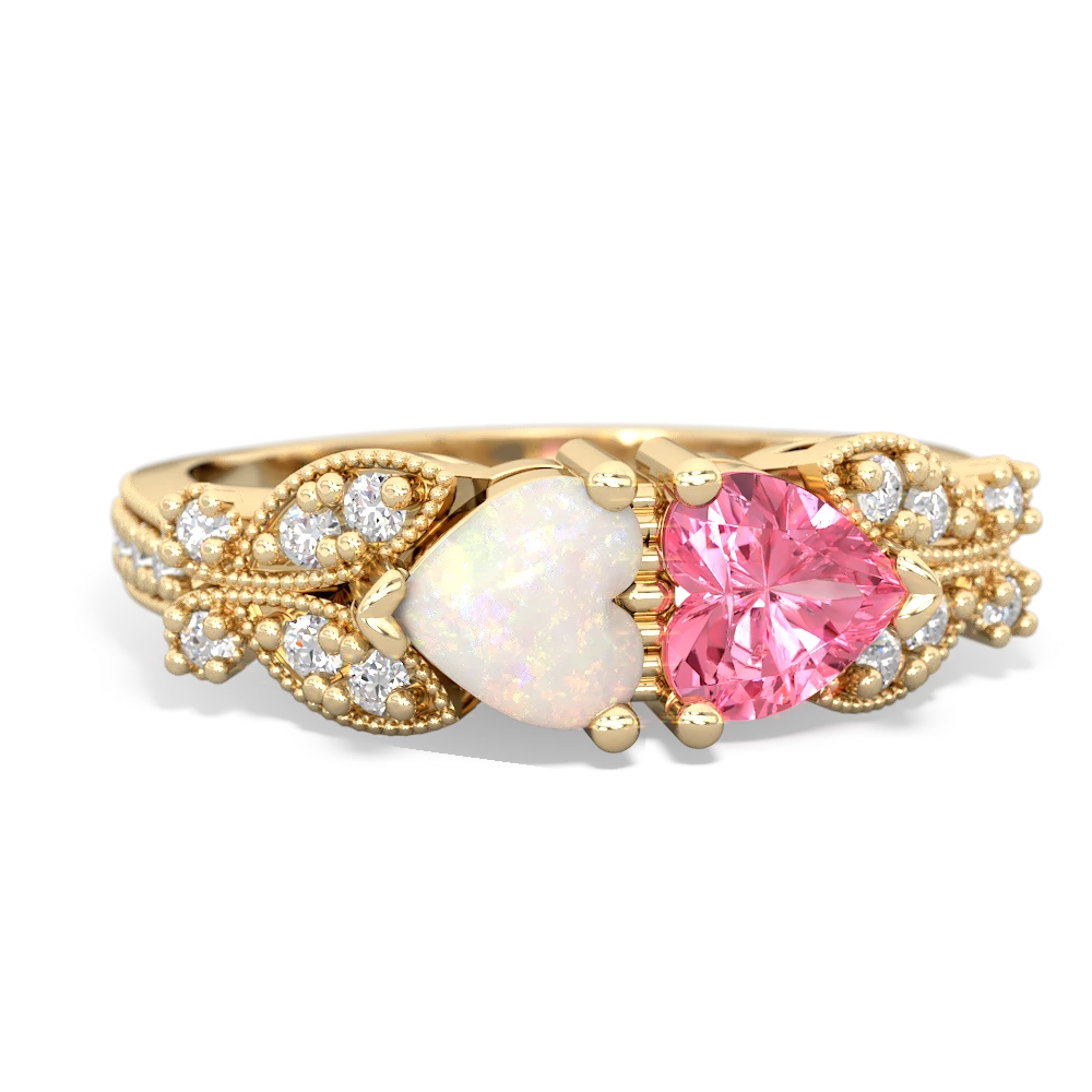 Opal Diamond Butterflies 14K Yellow Gold ring R5601