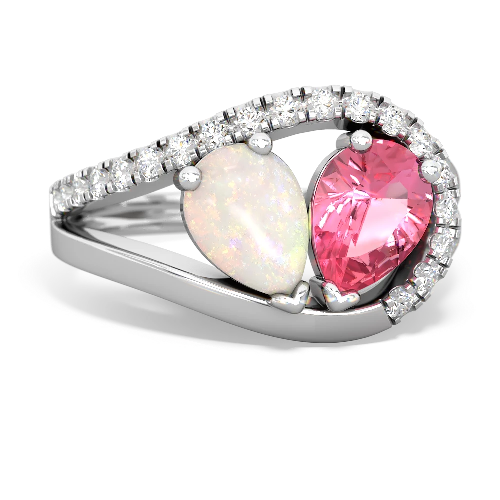 Opal Nestled Heart Keepsake 14K White Gold ring R5650