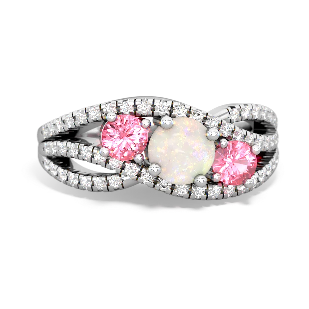 Opal Three Stone Aurora 14K White Gold ring R3080