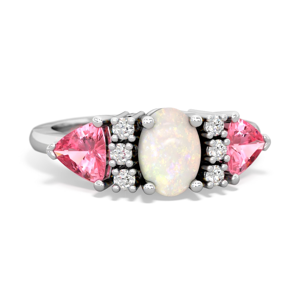 Opal Antique Style Three Stone 14K White Gold ring R2186