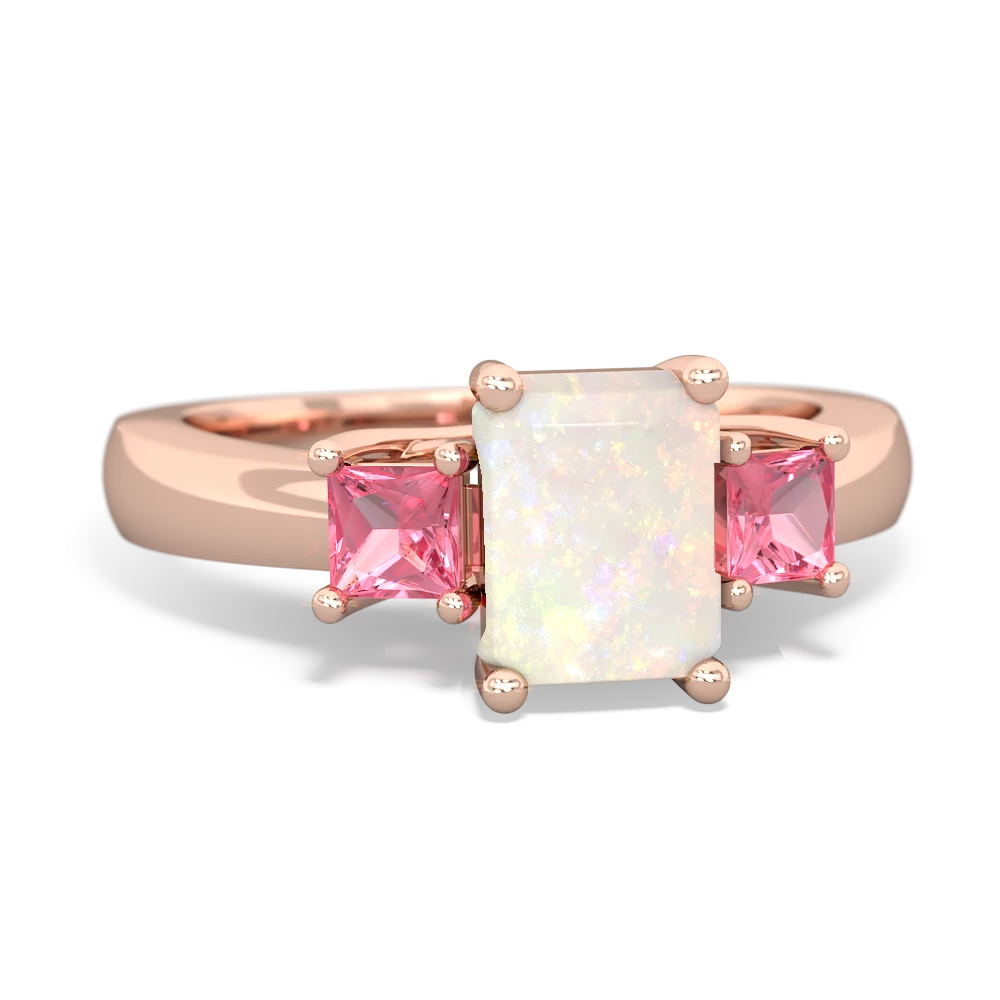 Opal Three Stone Emerald-Cut Trellis 14K Rose Gold ring R4021