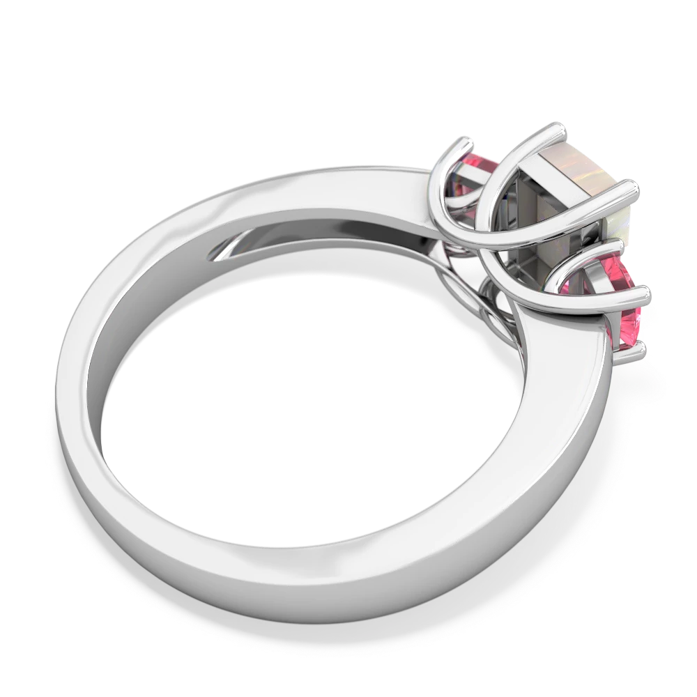 Opal Three Stone Emerald-Cut Trellis 14K White Gold ring R4021