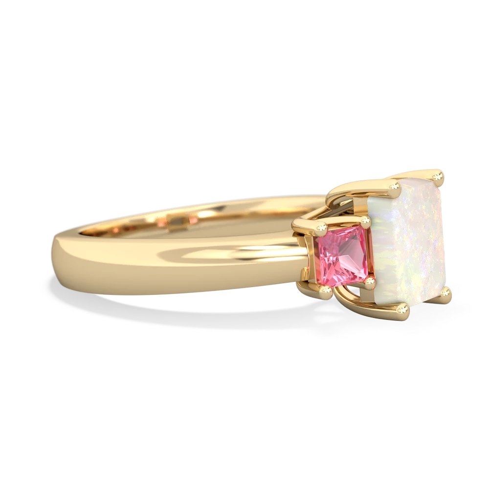 Opal Three Stone Emerald-Cut Trellis 14K Yellow Gold ring R4021