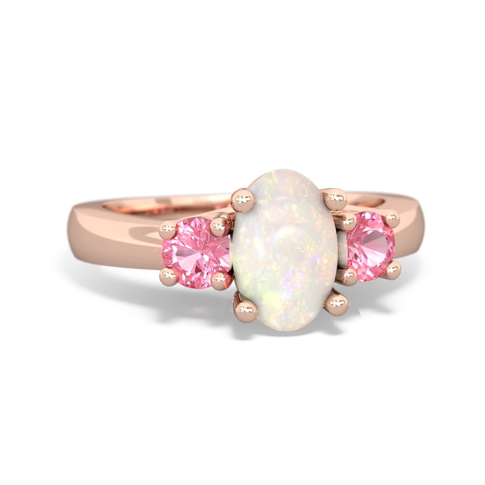 Opal Three Stone Oval Trellis 14K Rose Gold ring R4024