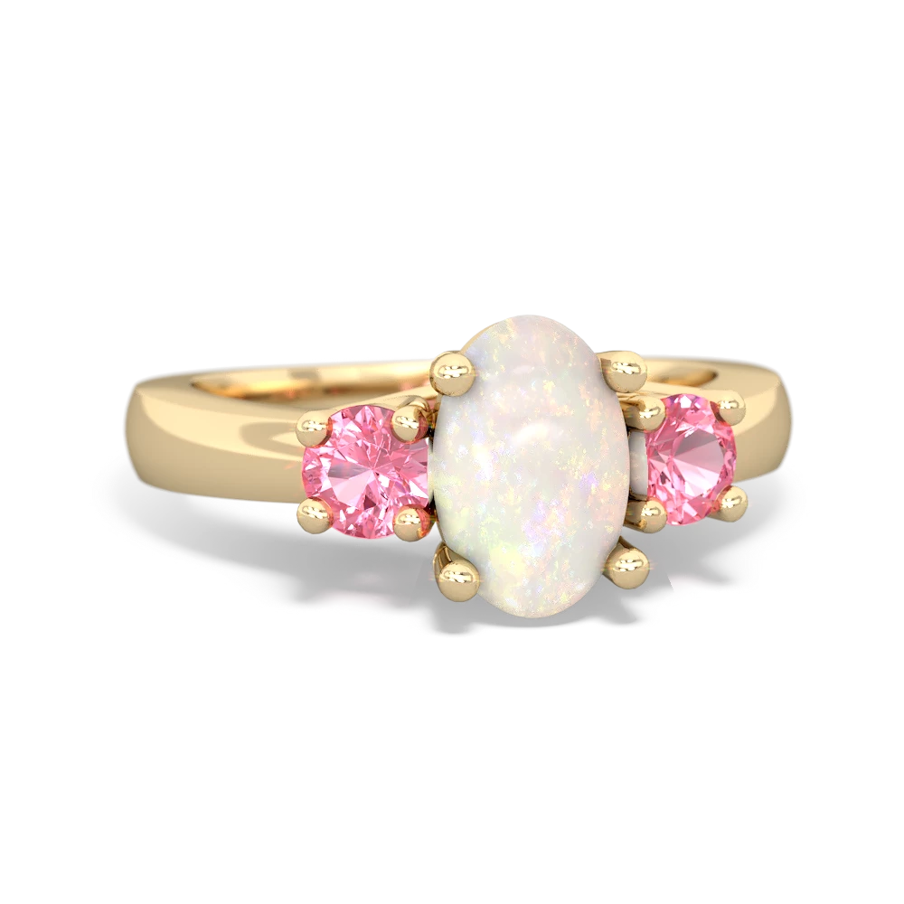 Opal Three Stone Oval Trellis 14K Yellow Gold ring R4024