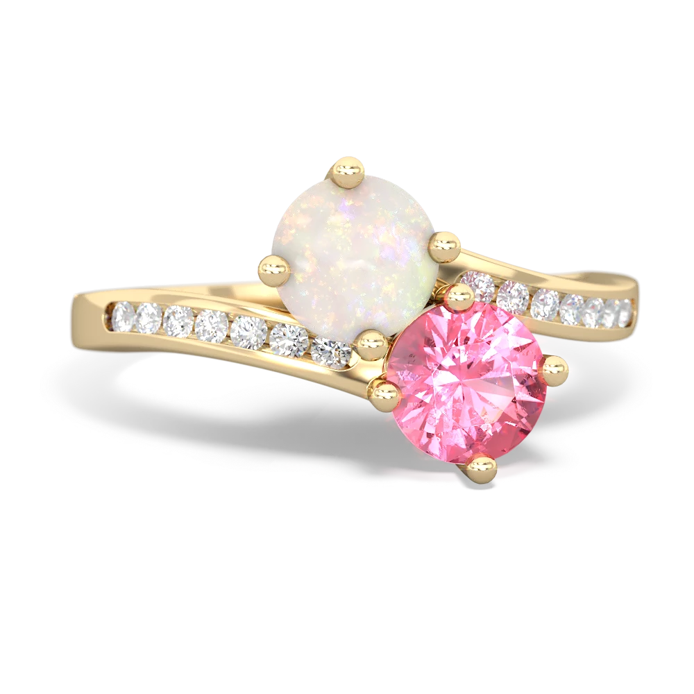 Opal Channel Set Two Stone 14K Yellow Gold ring R5303