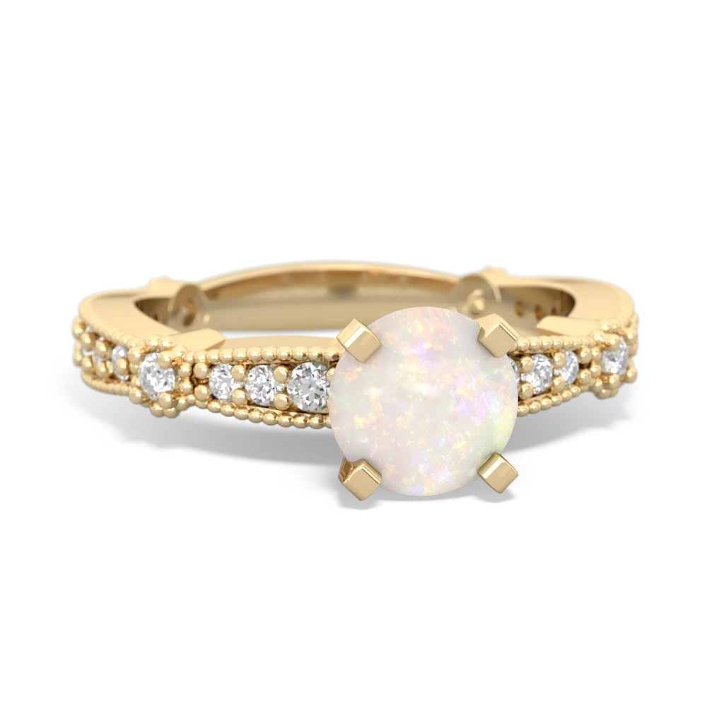 Opal Milgrain Antique Style 14K Yellow Gold ring R26296RD